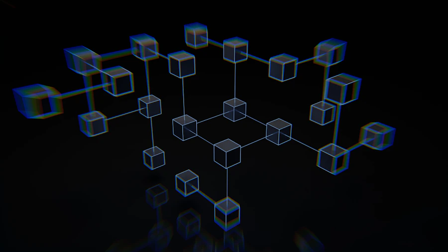 Renderização tridimensional abstrata em azul representando processamento de dados